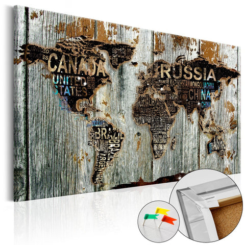 Decorative Pinboard - Wooden Border [Cork Map]