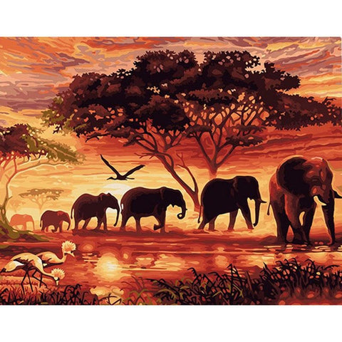 Elephants Landscape DIY Painting