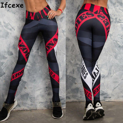 Women Sexy Red Striped Gym Sport Leggings