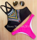 High Neck Push up Bikini Set Geometry Black