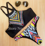 High Neck Push up Bikini Set Geometry Black