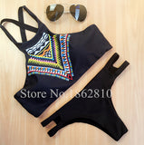 High Neck Push up Bikini Set Geometry Black