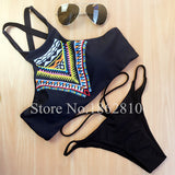 High Neck Push up Bikini Set Geometry Black