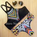 High Neck Push up Bikini Set Geometry Black