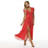 Short Sleeve Polka Dot Split Fashion Robe