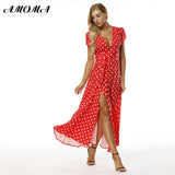 Short Sleeve Polka Dot Split Fashion Robe