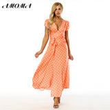 Short Sleeve Polka Dot Split Fashion Robe