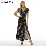 Short Sleeve Polka Dot Split Fashion Robe