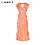 Short Sleeve Polka Dot Split Fashion Robe