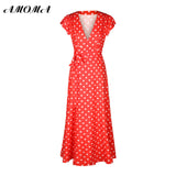 Short Sleeve Polka Dot Split Fashion Robe