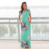 ELSVIOS Women Bohemia Floral Print Summer Dress 2018 Casual Short Sleeve O Neck Beach Boho Long Dress Loose Maxi Dresses Vestido