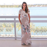 ELSVIOS Women Bohemia Floral Print Summer Dress 2018 Casual Short Sleeve O Neck Beach Boho Long Dress Loose Maxi Dresses Vestido