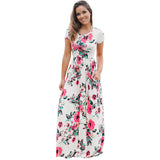 ELSVIOS Women Bohemia Floral Print Summer Dress 2018 Casual Short Sleeve O Neck Beach Boho Long Dress Loose Maxi Dresses Vestido