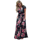 ELSVIOS Women Bohemia Floral Print Summer Dress 2018 Casual Short Sleeve O Neck Beach Boho Long Dress Loose Maxi Dresses Vestido