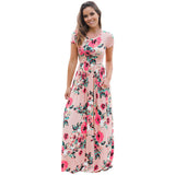 ELSVIOS Women Bohemia Floral Print Summer Dress 2018 Casual Short Sleeve O Neck Beach Boho Long Dress Loose Maxi Dresses Vestido