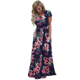 ELSVIOS Women Bohemia Floral Print Summer Dress 2018 Casual Short Sleeve O Neck Beach Boho Long Dress Loose Maxi Dresses Vestido
