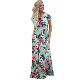 ELSVIOS Women Bohemia Floral Print Summer Dress 2018 Casual Short Sleeve O Neck Beach Boho Long Dress Loose Maxi Dresses Vestido