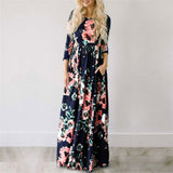 ELSVIOS Women Bohemia Floral Print Summer Dress 2018 Casual Short Sleeve O Neck Beach Boho Long Dress Loose Maxi Dresses Vestido