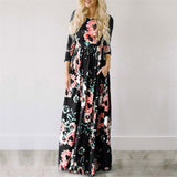 ELSVIOS Women Bohemia Floral Print Summer Dress 2018 Casual Short Sleeve O Neck Beach Boho Long Dress Loose Maxi Dresses Vestido